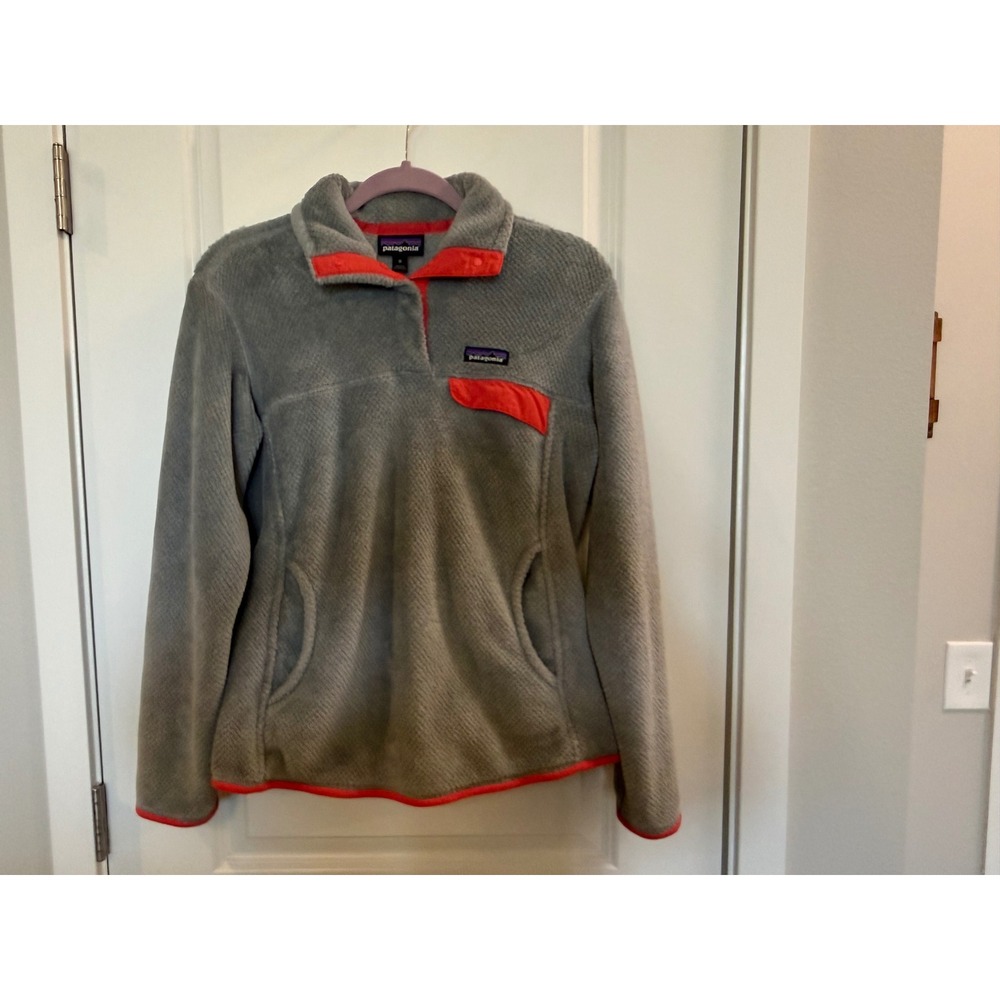 Patagonia Re-Tool Snap-T Fleece Pullover Womens Medium Grey Coral Pink 25442